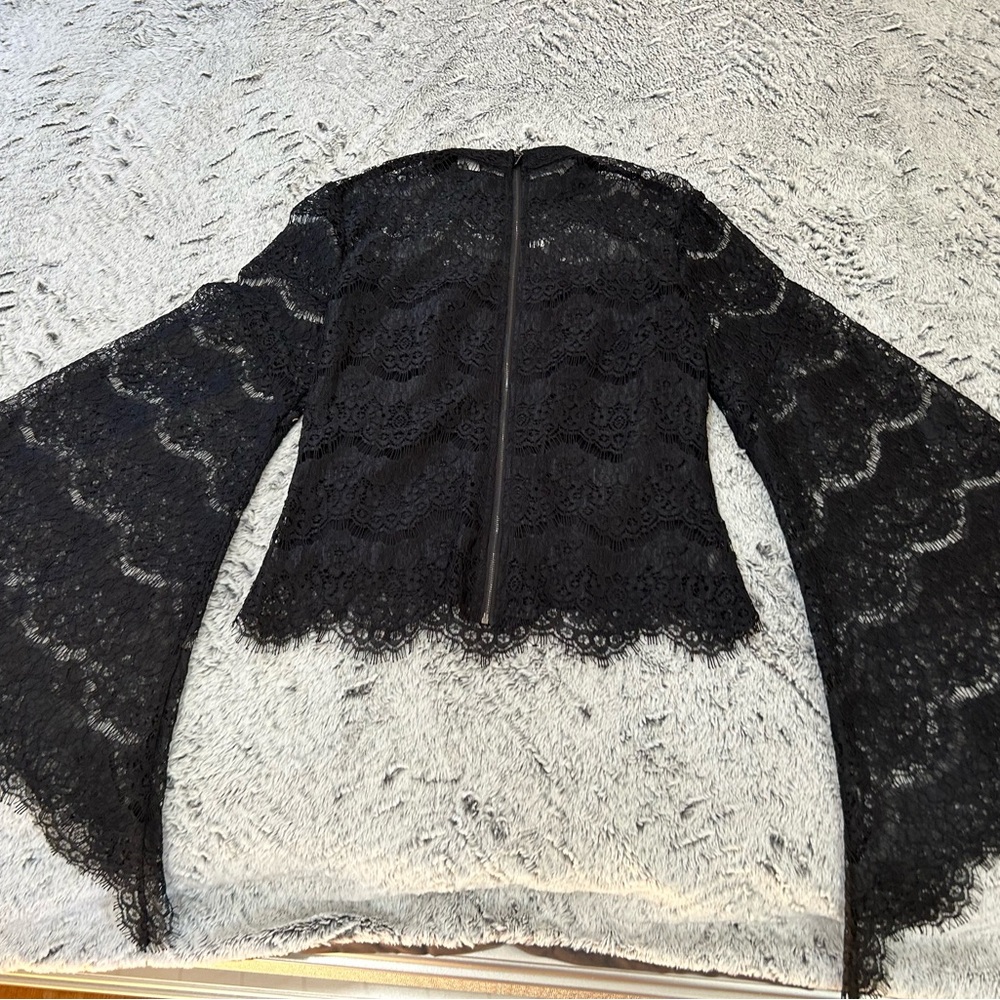 VENUS Black Lace High-Neck Bell-Sleeve Blouse - Picture 5 of 10